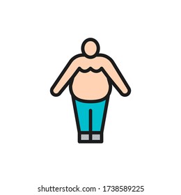 Vector Fettleibigkeit, dicker Mann, chubby flache Farbe Symbol.
