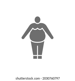 Vector obesity, fat man, chubby grey icon.