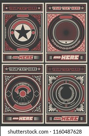 Vector Obey Style Placard Background Set. Vintage Decorative Poster Backdrops