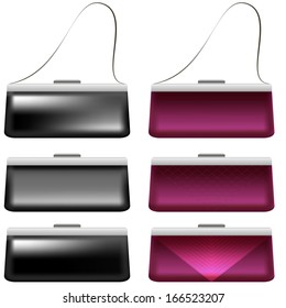 vector object evening bag, clutch bag, black and pink color