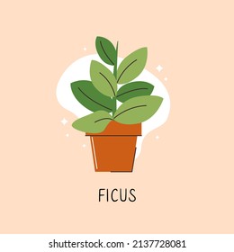 Vector object of flat color indoor plant. A flower in a container.