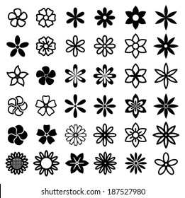 Set 25 Flowers Clipart Black White Stock Vector (Royalty Free ...