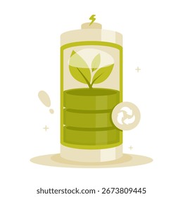 Vector object of a green battery, symbolizing eco-friendly energy, renewable power, and sustainable technology concept.