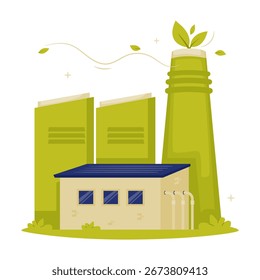 Vector object of a green eco-friendly industry, representing sustainable manufacturing, clean energy, and environmental responsibility.

