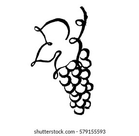 a vector object; a hand drawn bunch of grapes in chalk or grungy style; a painted icon isolated on white background; ink silhouette painting 