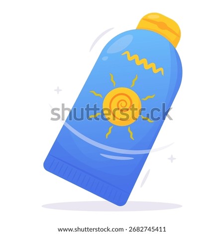 Vector object illustration of sunscreen cream bottle representing summer holiday, sun protection, beach or outdoor activities.