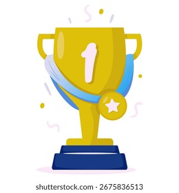 Ilustración de objeto de Vector de trofeo con medalla de oro para el logro del ganador para la educación o el concepto de competencia