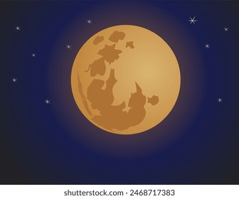 vector object of the moon in the sky with a reddish color, with a dark night sky background