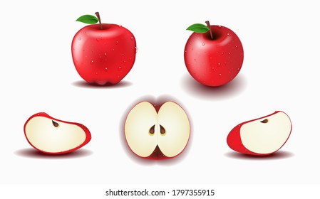 Vector object, set of fresh red apple