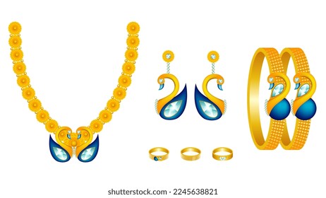 vector object set of realistic jewelry, women's jewelry realistic vector illustration.