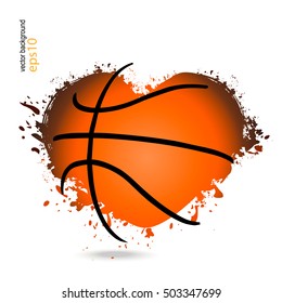 Vector object in the shape of a heart for basketball. Logo, symbol, can be used for posters, banners, web. Grunge style.