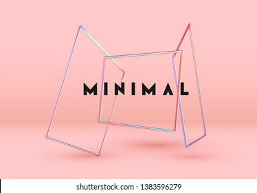 Vector Objects 3d shape. Minimal Abstract background with Gradient blue and pink color elements square frame levitation in space. Poster with realistic geometric volumetric shapes. 