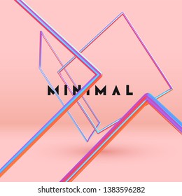 Vector Objects 3d shape. Minimal Abstract background with Gradient blue and pink color elements square frame levitation in space. Poster with realistic geometric volumetric shapes