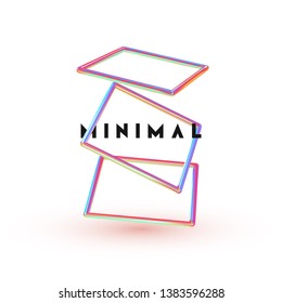 Vector Objects 3d shape. Minimal Abstract background with Gradient blue and pink color elements square frame levitation in space. Poster with realistic geometric volumetric shapes