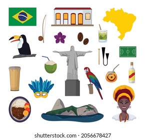 Vector objects associated with Brazil. Illustrations of Brazilian landmarks in modern flat style.