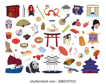 Vector objects associated with China. Detailed illustrations of Chinese culture and traditions.