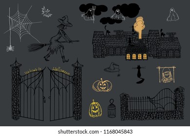 Vector objects set. Welcome to halloween. Element of design.