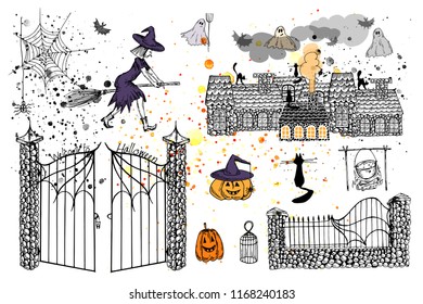 Vector objects set. Welcome to halloween. Element of design.