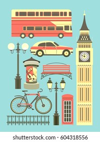 Vector objects symbolizing london england isolated on blue background