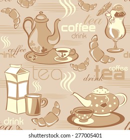 vector obsolete seamless pattern with image of beverages