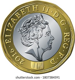 Vector Obverse Of British Money Gold And Silver Coin One Pound