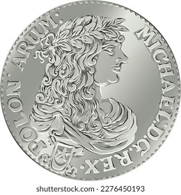 vector obverso del zloty de la corona por Michal Korybut Wisniowiecki, 1671 con corona de laurel