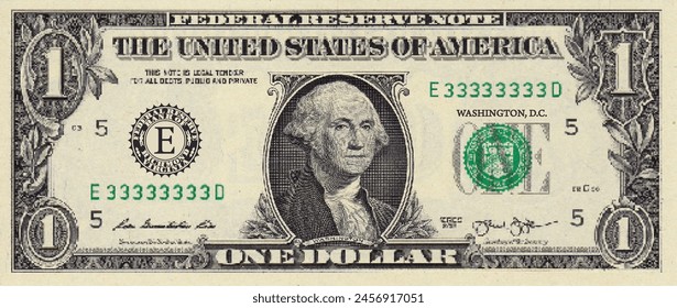 Vector obverse high polygonal pixel mosaic banknote of United States of America. Front side. Denominations of bill 1 dollar. Game money of flyer.