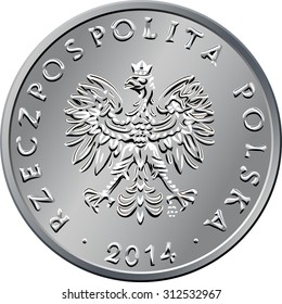 vector obverse Polish Money one zloty silver coin with eagle in a  crown