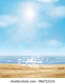 Vector  ocean with blue  sky and sandy beach.