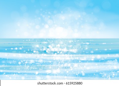 Vector  ocean with blue  sky and sunshine, blurred effect.