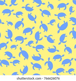 Vector Ocean Turtle Icon Seamless Pattern Isolated on Yellow Background. Sea Graphic Simple Animal Texture
