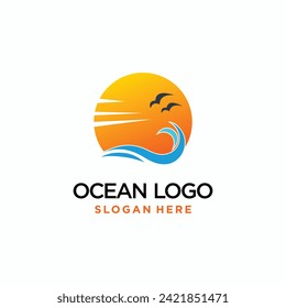 Vector ocean wave logo template vector ocean simple and modern logo design