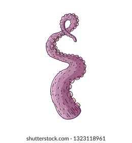Vector ocopus, squid tentacle sketch icon. Purple underwater invertebrate animal curved hand. Seafood delicacy symbol for marine cuisine restaurant, cafe menu design. Isolated illustration