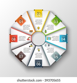 Vector octagon infographic. Template for cycle diagram, graph, presentation and chart. Business concept with 8 options, parts, steps or processes. Data visualization.