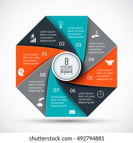 Vector octagon infographic. Template for cycle diagram, graph, presentation and chart. Business concept with 8 options, parts, steps or processes. Data visualization.