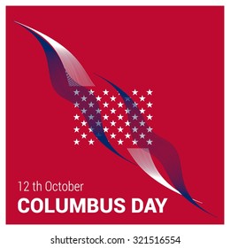 Vector October 12 Happy Columbus Day typography. Star symbol with typography and red and blue lines pattern on red background American day background