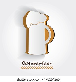 Vector October fest poster. Cutout paper beer mug. Template for banner, advertisement, cover, creative card. Notch out symbols. Realistic sticker with drink. German traditional festival
