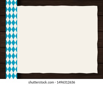 Vector Octoberfest background for beer table menu or flyer. Vintage rustic design with wooden backdrop and paper sheets.