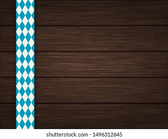 Vector Octoberfest Background For Beer Table Menu Or Flyer. Vintage Rustic Design With Wooden Backdrop.