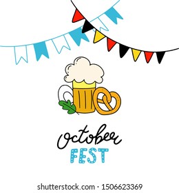 Vector Octoberfest card and text calligraphy hand lettering and traditional symbols Munich beer festival  Easy to edit vector template for your logo design poster banner flyer brochure etc 