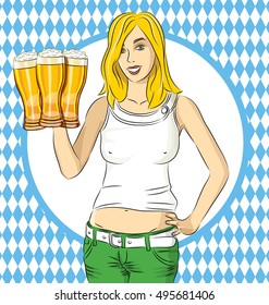 Vector Octoberfest woman with beer