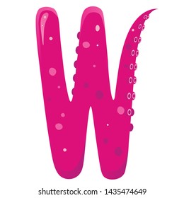 Vector octopus alphabet. Letter W. Element for game, icon, print, words.