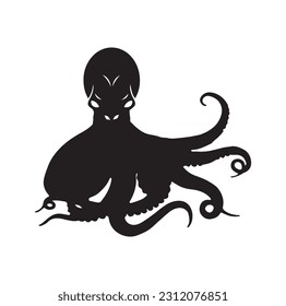 Vector octopus in cartoon design. monochrome limbs of the sea monster Kraken. vector