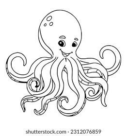 Vector octopus in cartoon design. monochrome limbs of the sea monster Kraken. vector