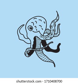 vector octopus doodle line icon