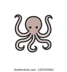 Vector octopus flat color line icon.