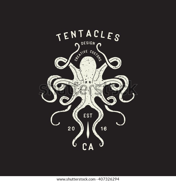 Vector Octopus Hand Drawn Illustration Lettering Stock Vector (Royalty ...