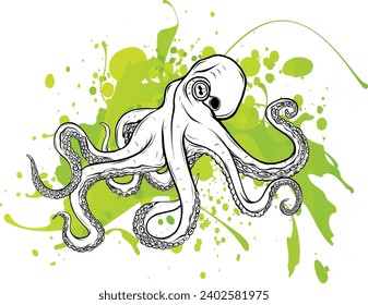 Vector octopus icon. Under the sea illustration with cute funny ocean animal.