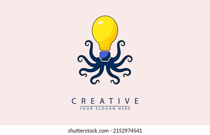 vector octopus light bulb combination logo icon. flat simple design.