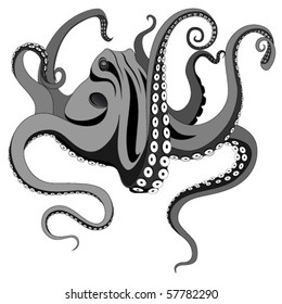 Vector octopus represented in the form of a tattoo.